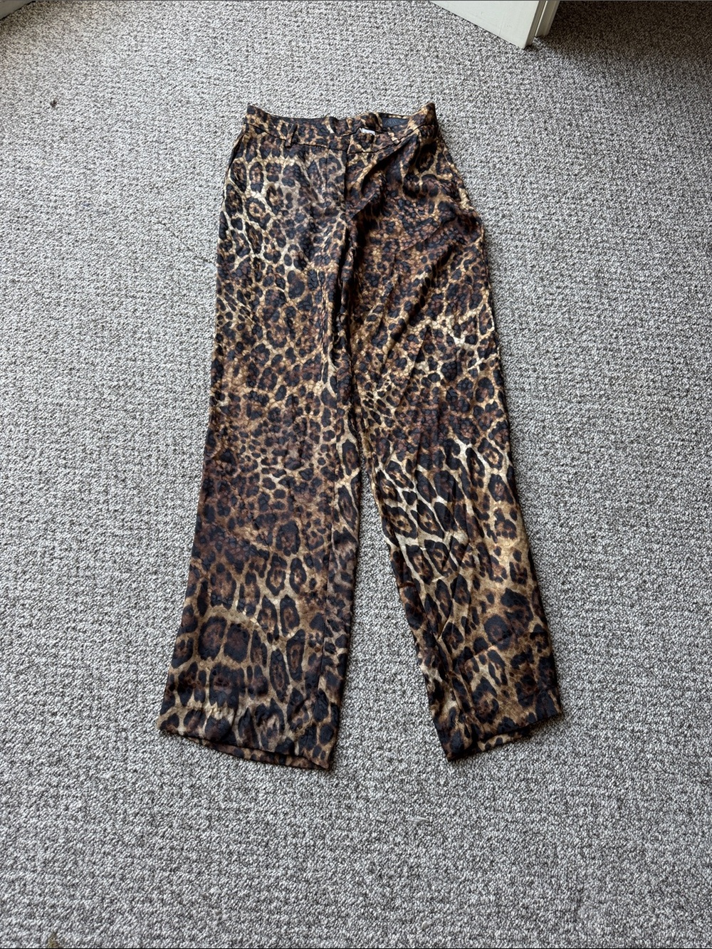 Zara Leopard Print Wide Leg Pants - Brown Black Tan